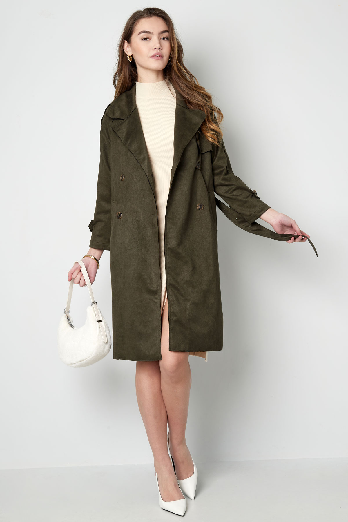 Classic trench coat suede - green S h5 Picture5